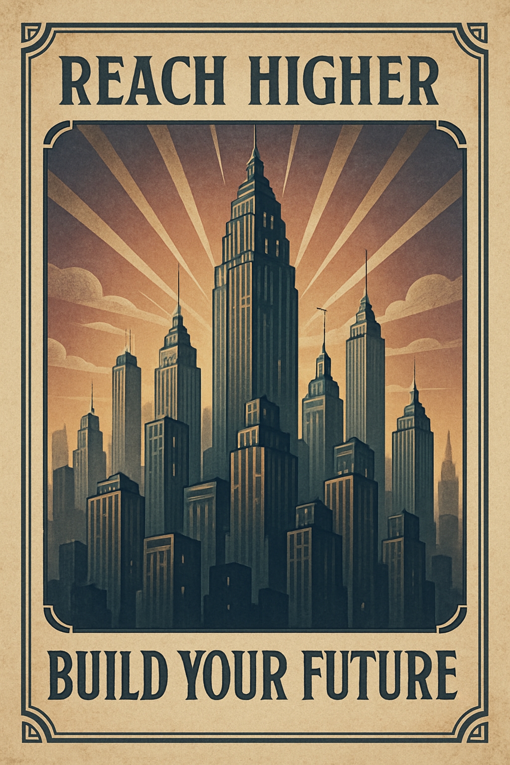 Art Deco City Skyline Motivational Reach Higher T-Shirt