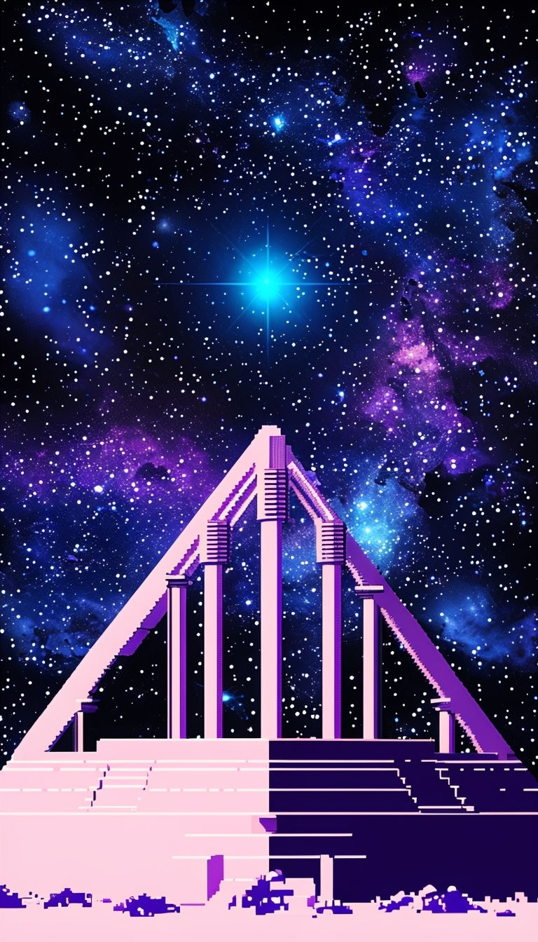 Retro 8-Bit Pixel Art Futuristic Building with Cosmic Sky Phone Case Cover