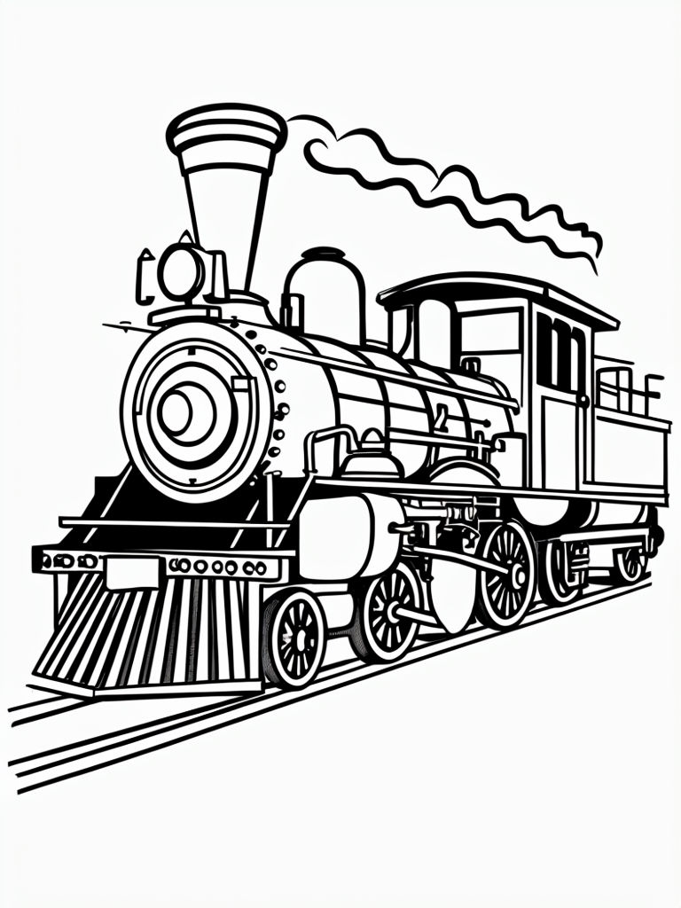 Vintage Steam Locomotive Line Drawing Coloring Page