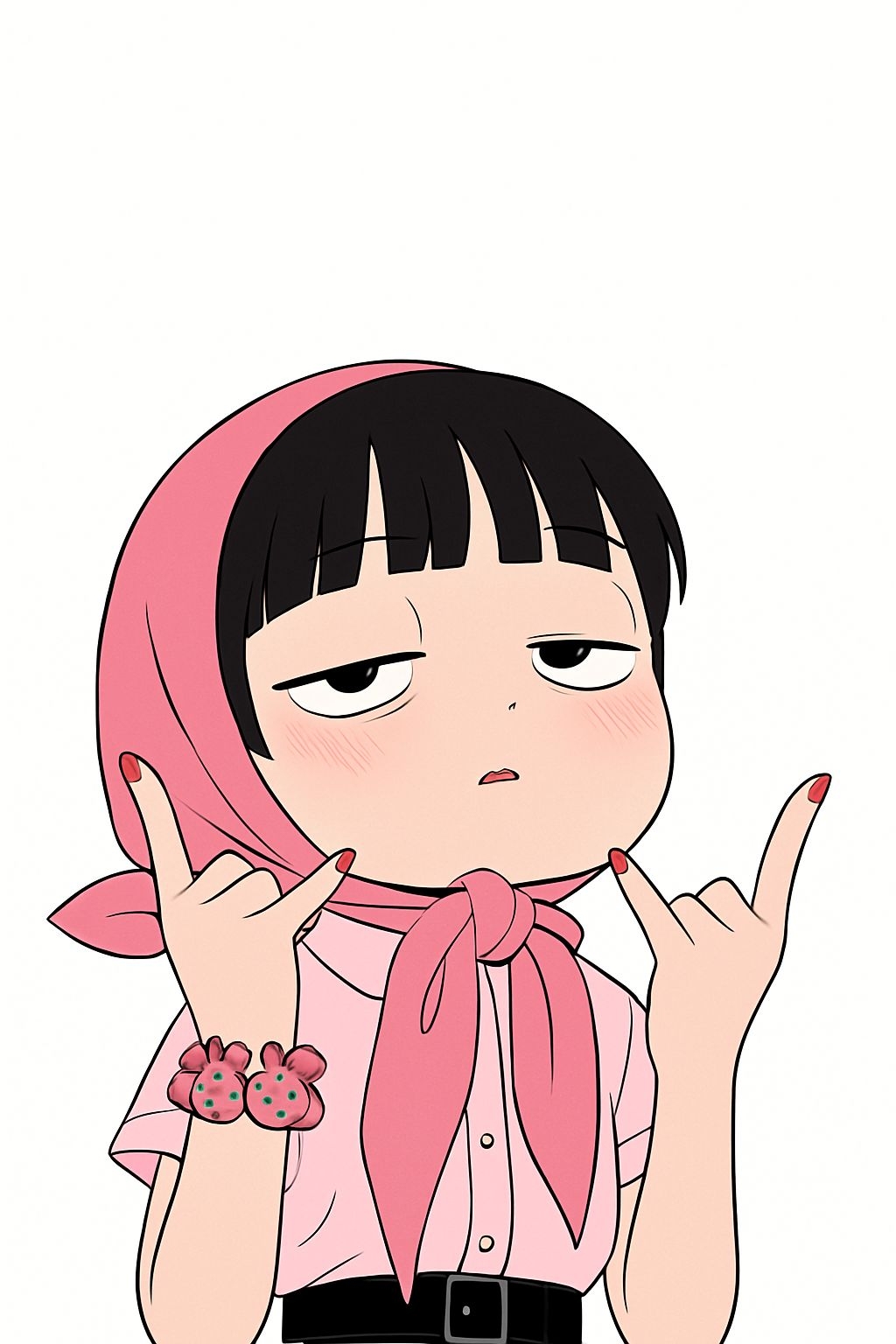 Chibi Anime Character with Pink Scarf and Playful Expression T-Shirt