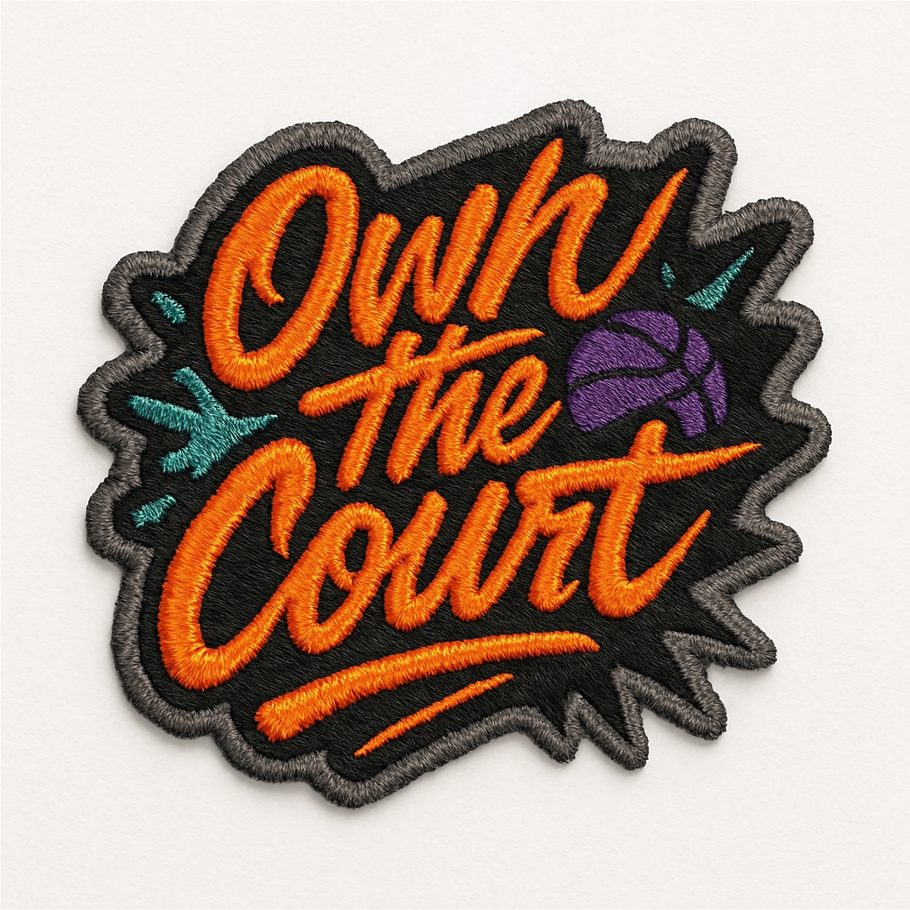 Vibrant 'Own the Court' Embroidered Patch for Sports Hats
