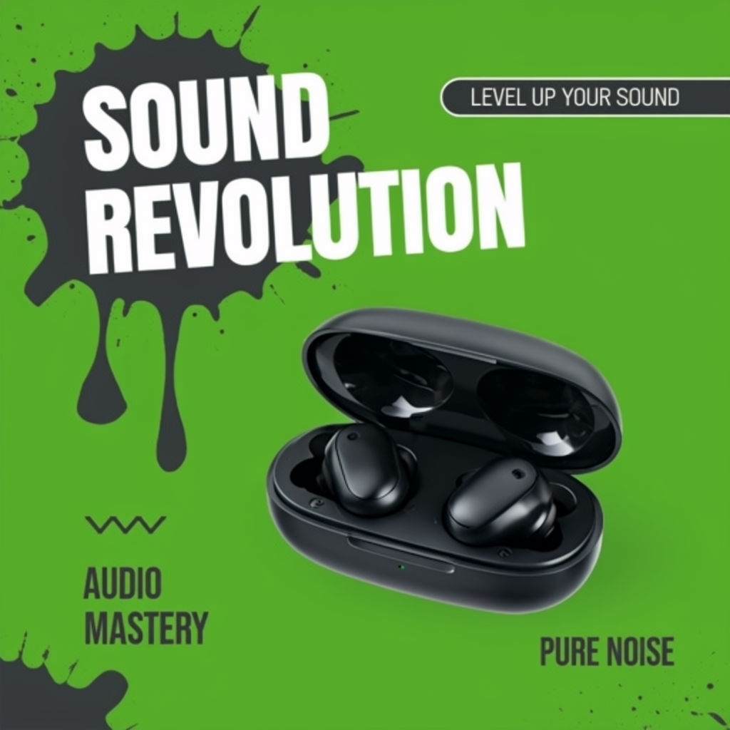 Vibrant Lime Green Sound Revolution Earbuds Advertisement Ads