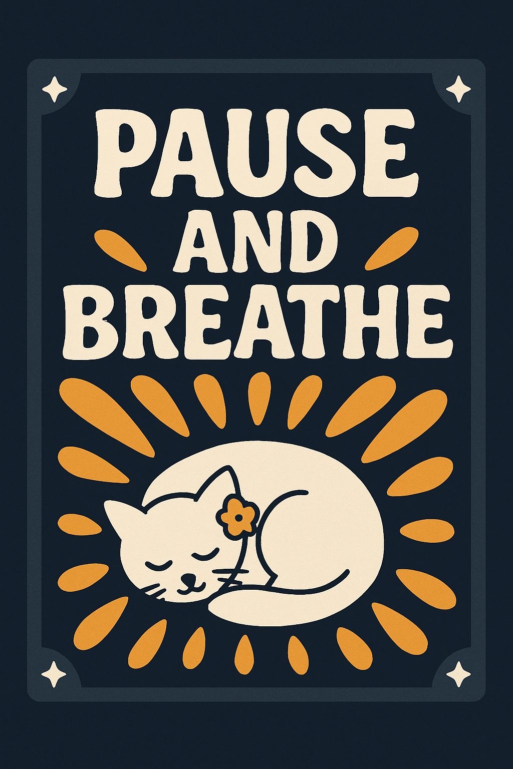Charming Cream Cat with Pause and Breathe Text T-Shirt