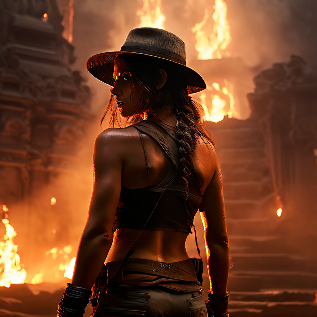 Classic Lara Croft in front of lava