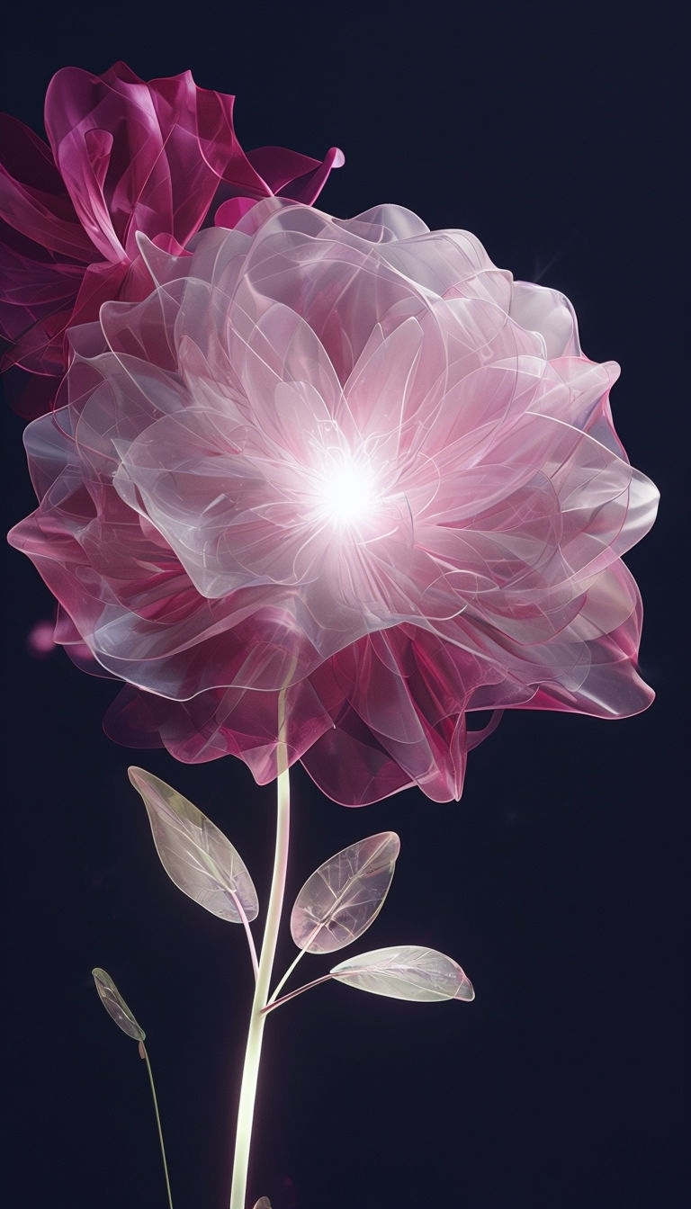 Ethereal Abstract Flower Digital Art with Neon Green Stem Mobile Wallpaper