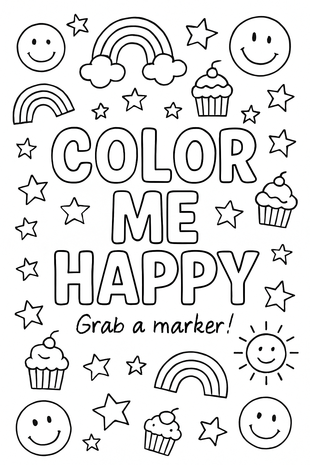 Color Me Happy Whimsical Coloring Page for Creative Fun Event Sign