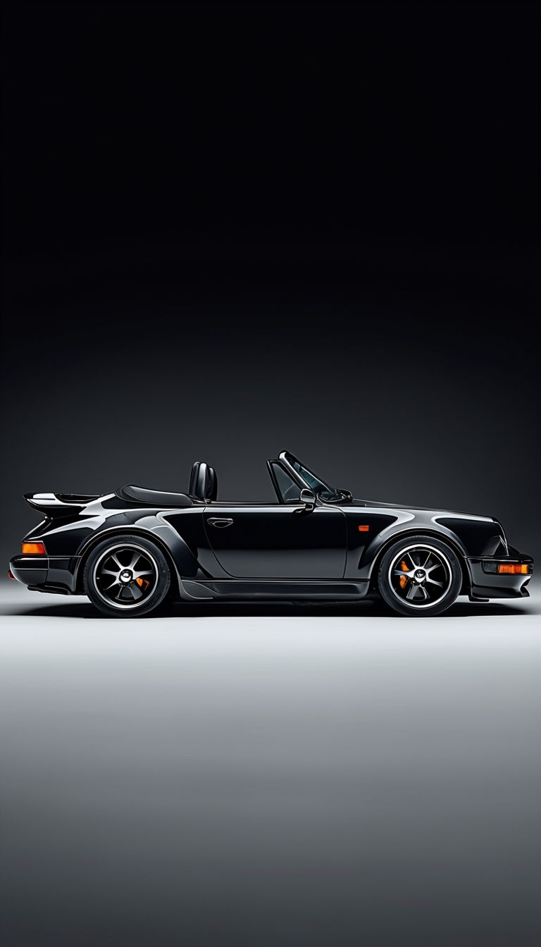 Sleek Black Convertible Sports Car Studio Photograph Mobile Wallpaper
