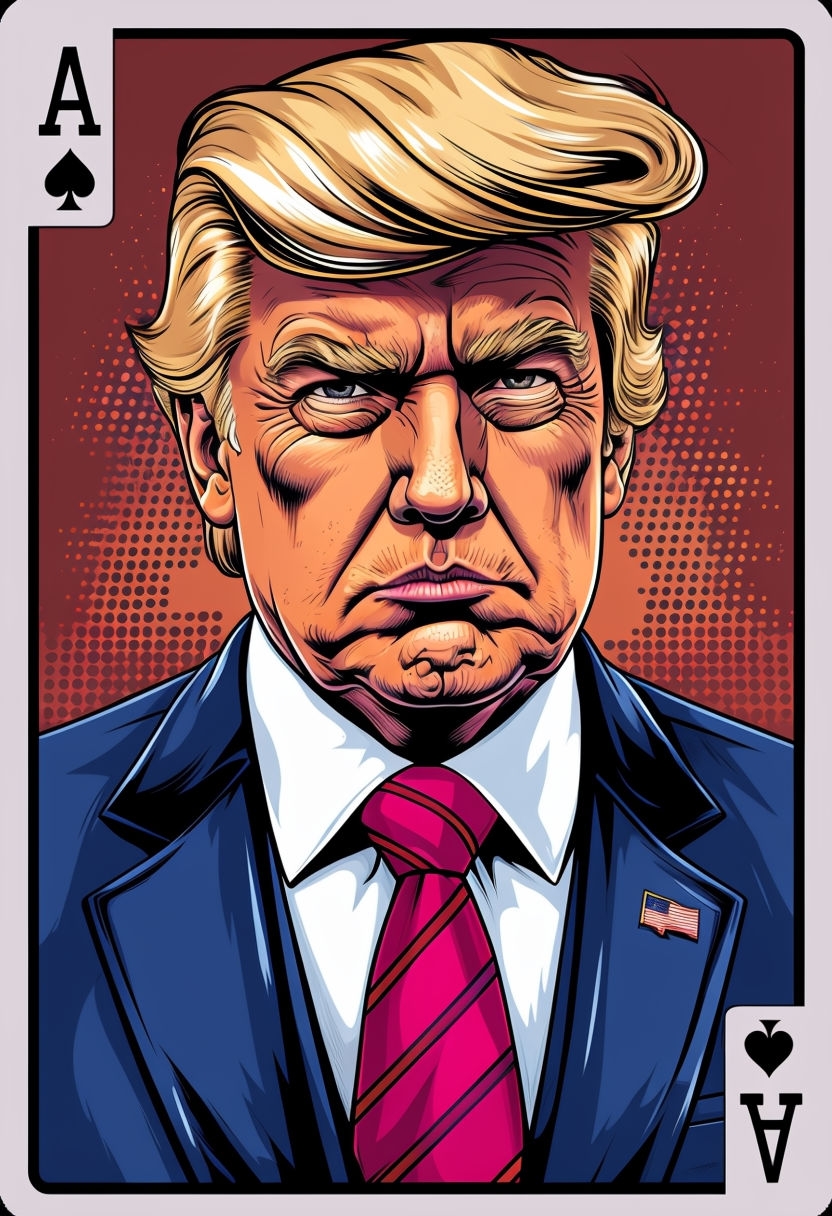 Donald Trump as Ace of Spades Comic Book Style Poster