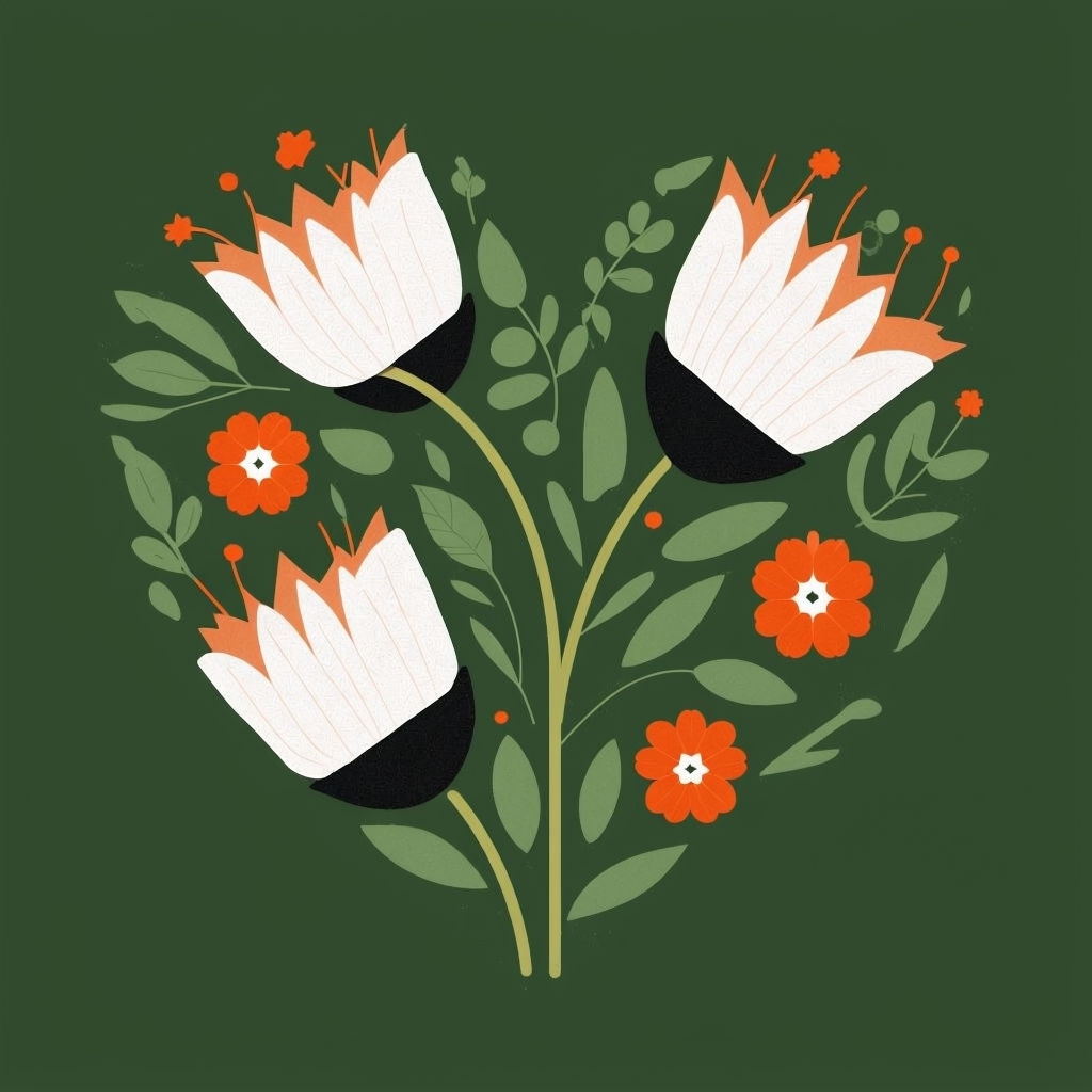 Elegant Heart-Shaped Flora Minimalist Illustration Pattern Seamless Patterns