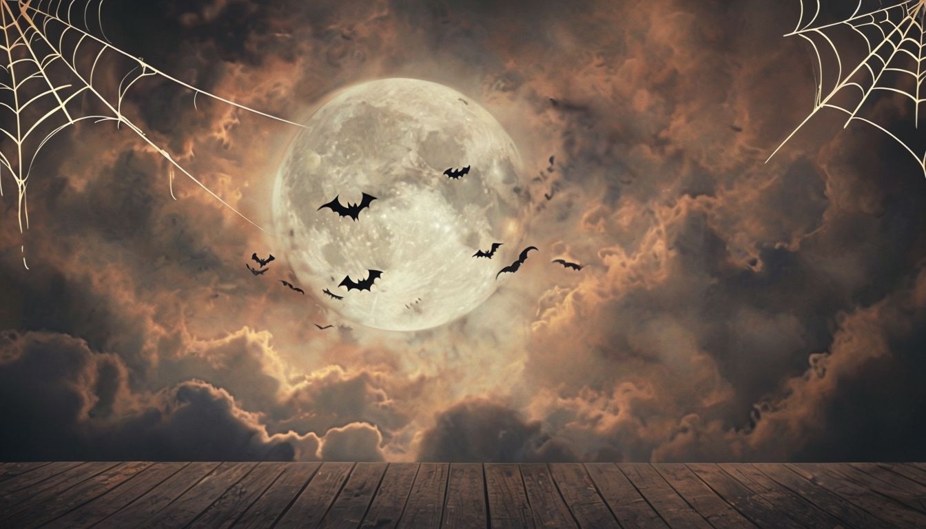 Spooky Halloween Full Moon and Bats Digital Background Art Virtual Backgrounds
