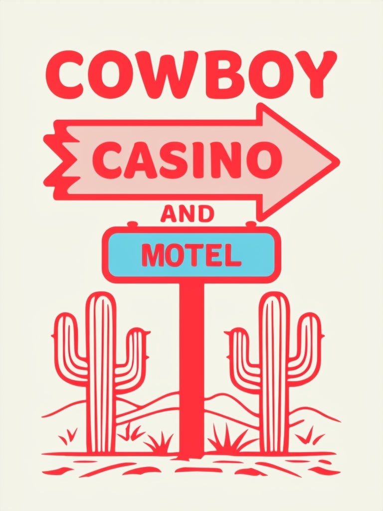 Playful Retro Western Cowboy Casino Motel Desert Scene Poster