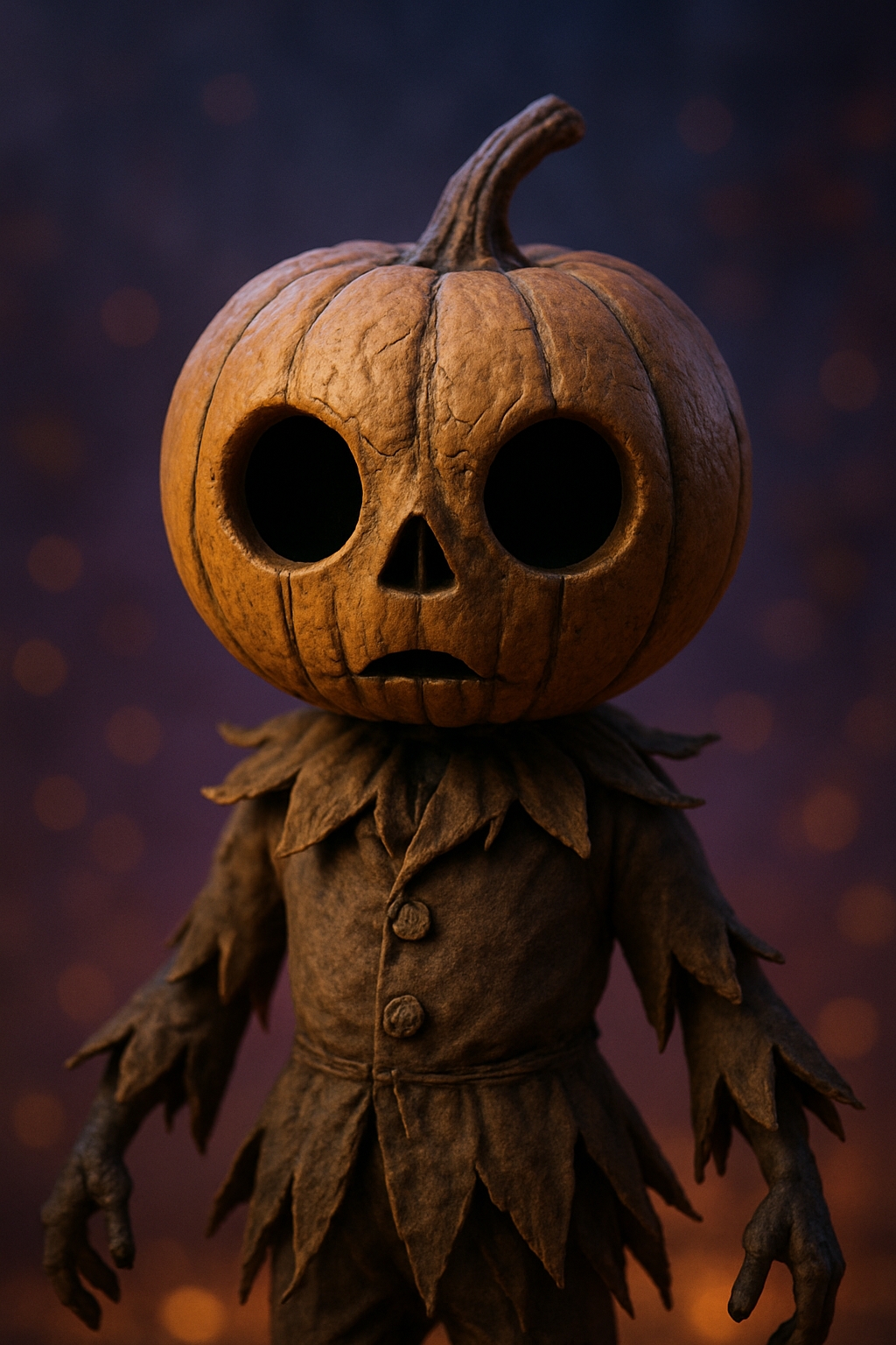 Eerie Pumpkin Head Scarecrow Art with Whimsical Autumn Vibes