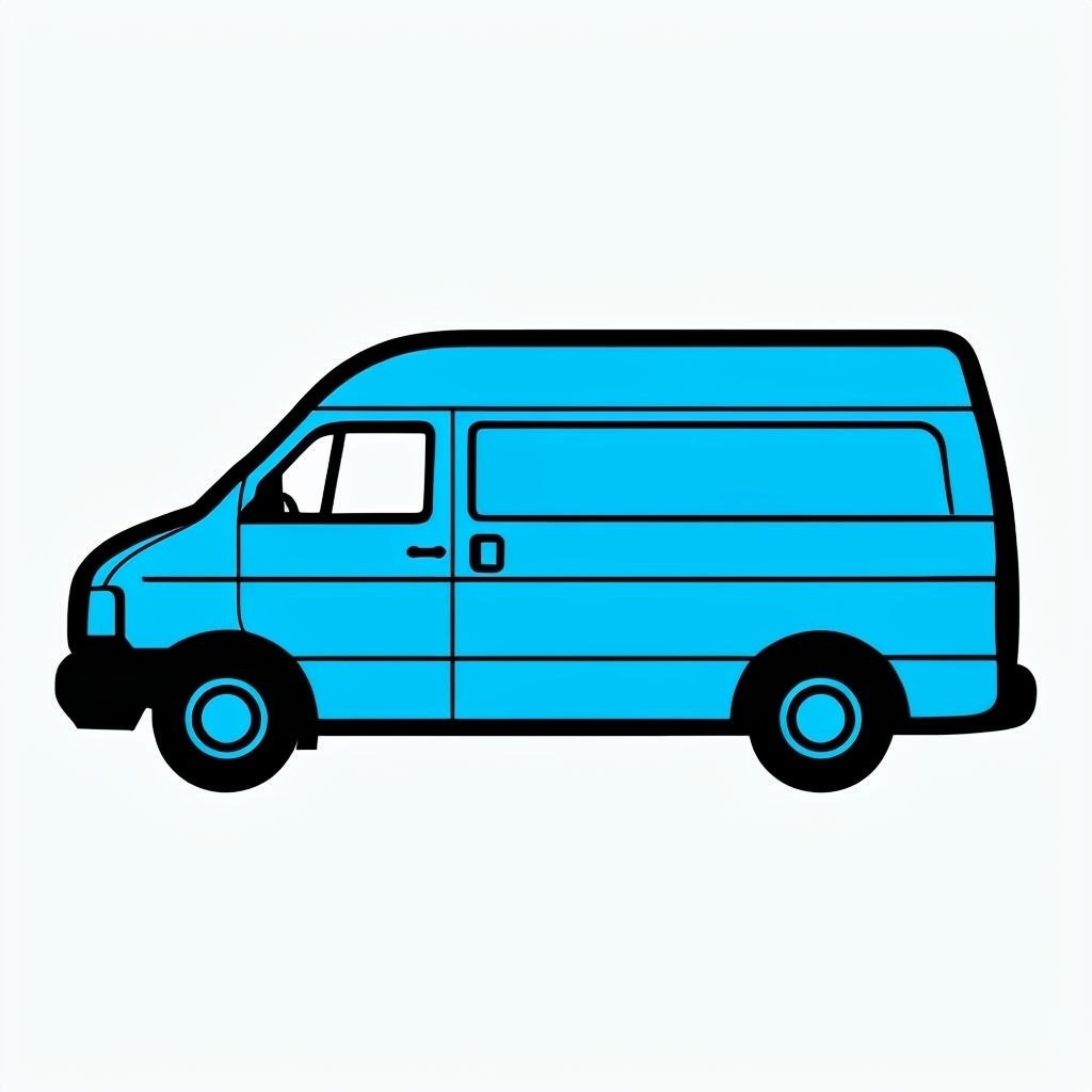 Vibrant Sky Blue Minimalist Van Icon Design Sticker