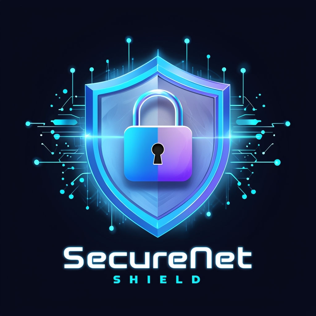 Futuristic SecureNet Shield with Padlock Digital Art Poster