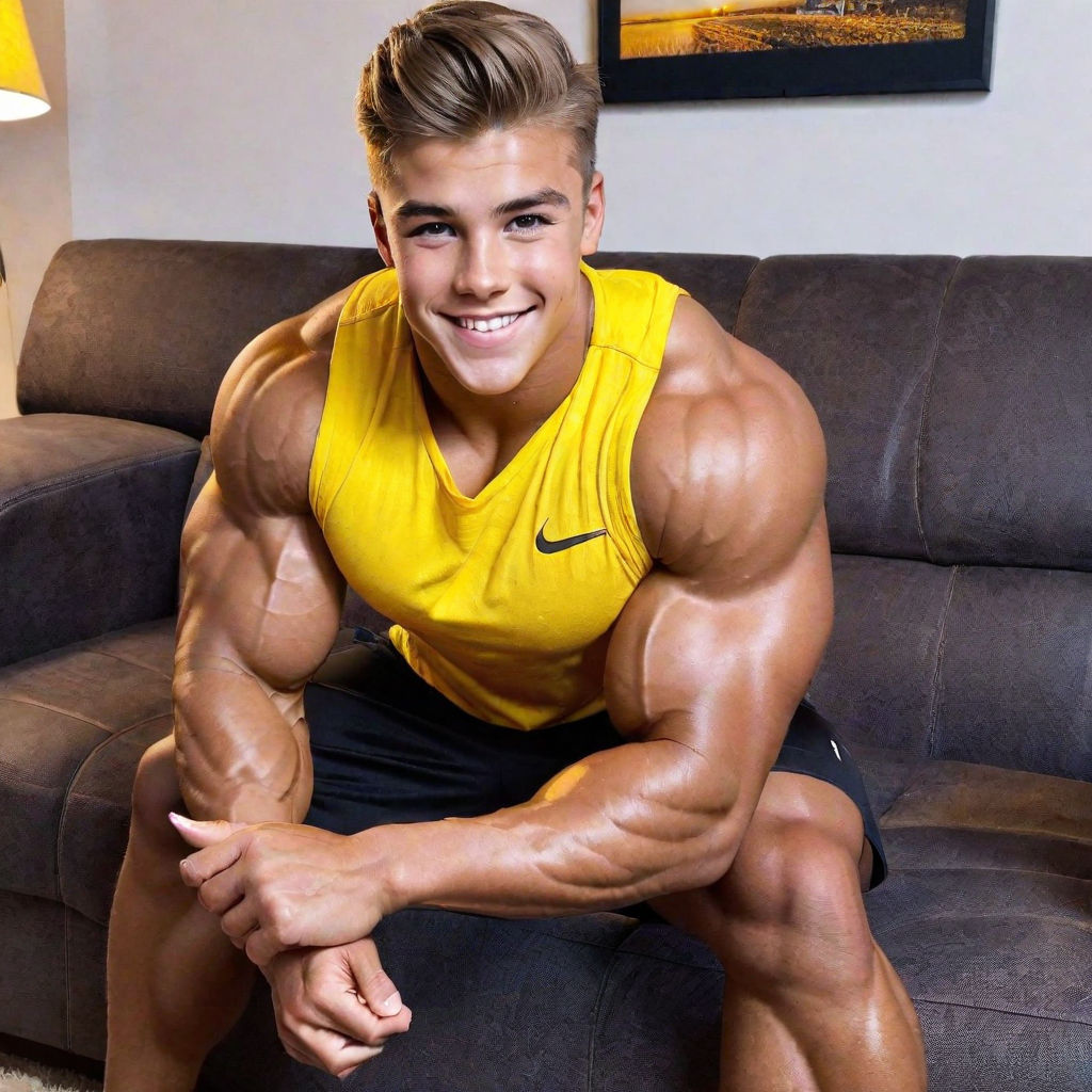 16yo Xxl Bodybuilder Shredded Muscles Smile At Sofa Feet By 858 