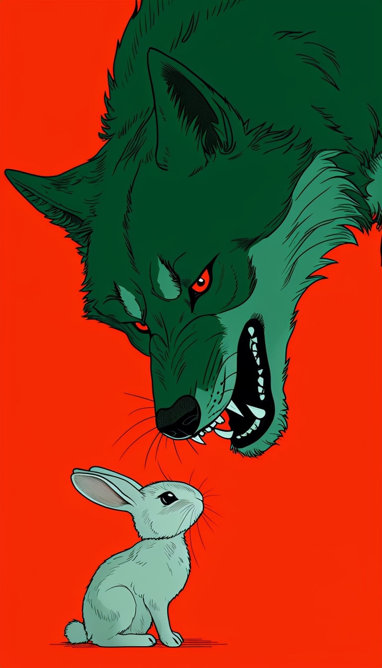 Dramatic Wolf and Rabbit Cartoon Art Phone Case Cover