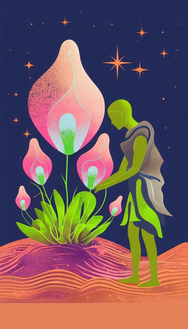 Alien Garden Discovery with Glowing Plants Mobile Wallpaper