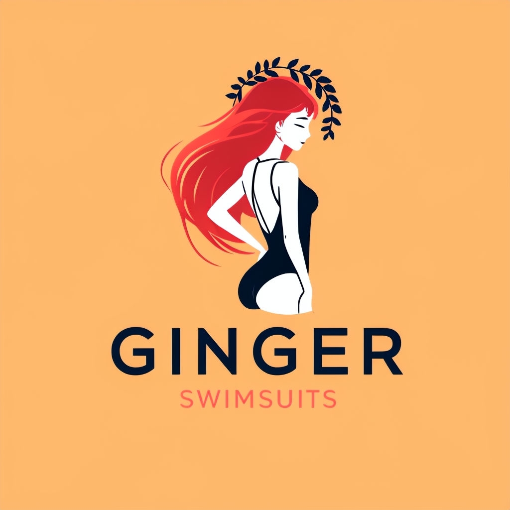 Chic Minimalist Ginger Woman Swimsuit Logo Design