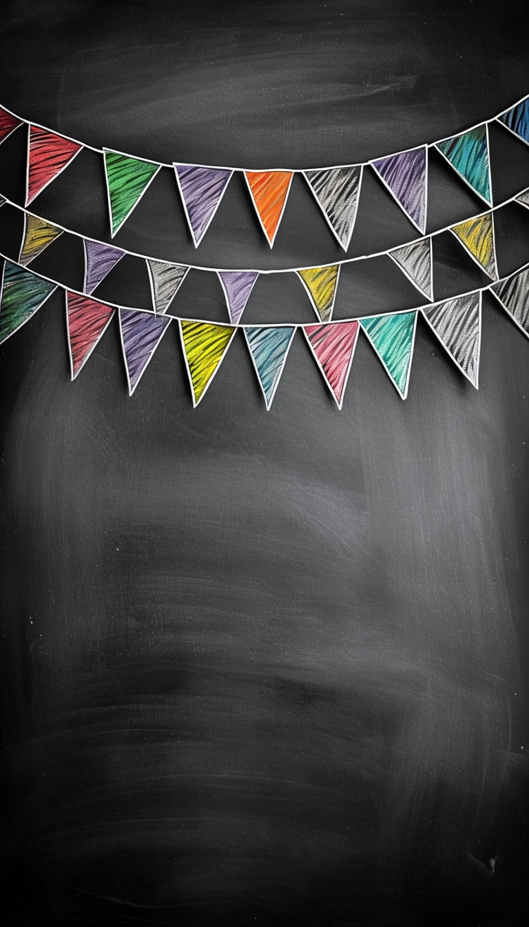 Colorful Bunting Flags on Chalkboard Background Poster