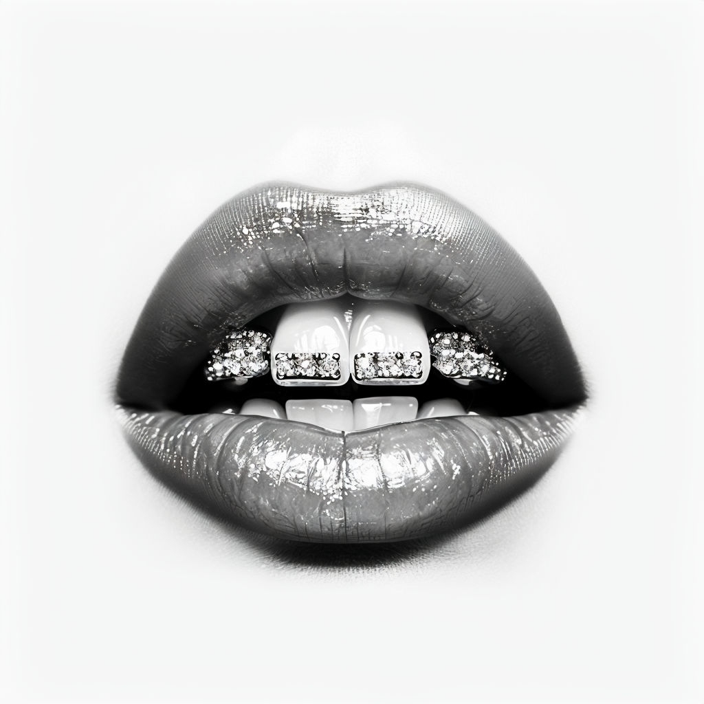 Bold Black and White Close-Up Lips with Sparkling Jewelry T-Shirt