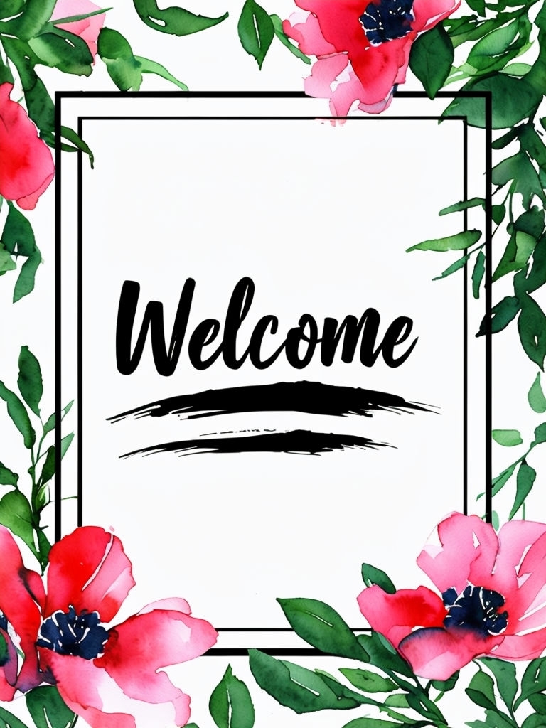 Vibrant Watercolor Welcome Sign with Floral Accents for Events