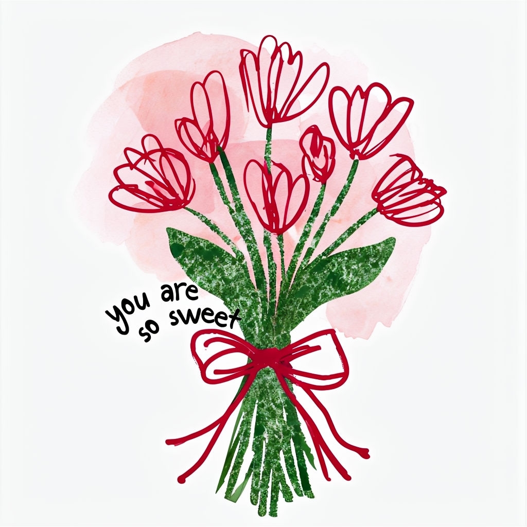 Hand-Drawn Red Flower Bouquet with Sweet Message Mug
