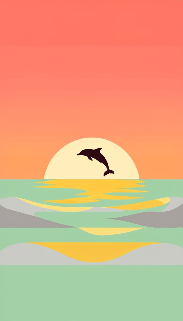 Minimalist Dolphin Sunset Illustration in Warm Coral Tones Mobile Wallpaper