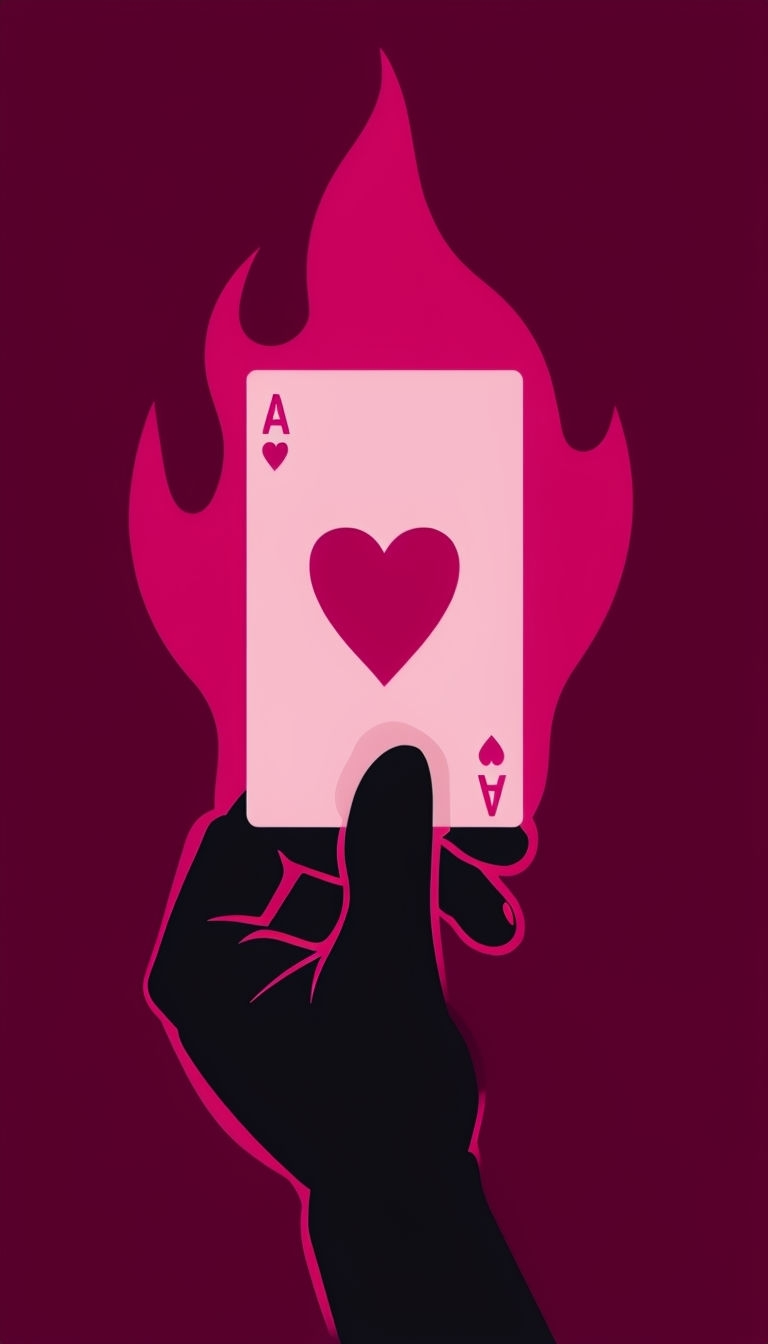 Minimalist Black Silhouette Hand with Ace of Hearts Mobile Wallpaper
