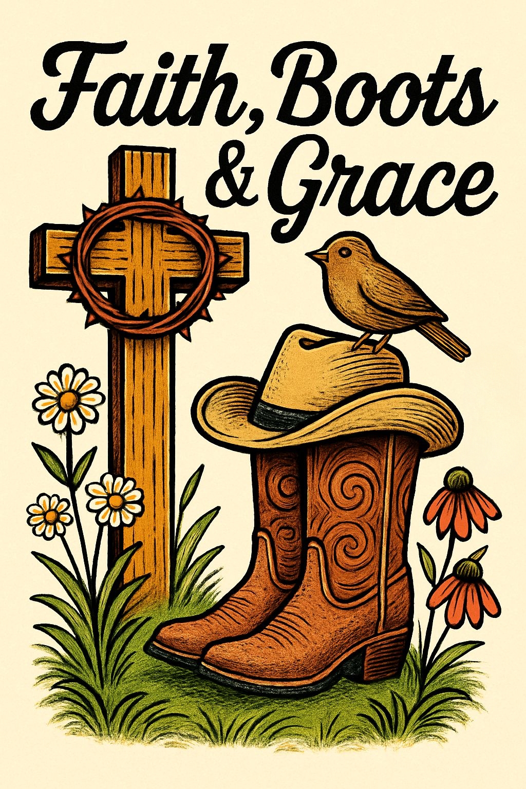 Faith, Boots and Grace Vintage Cowboy T-Shirt