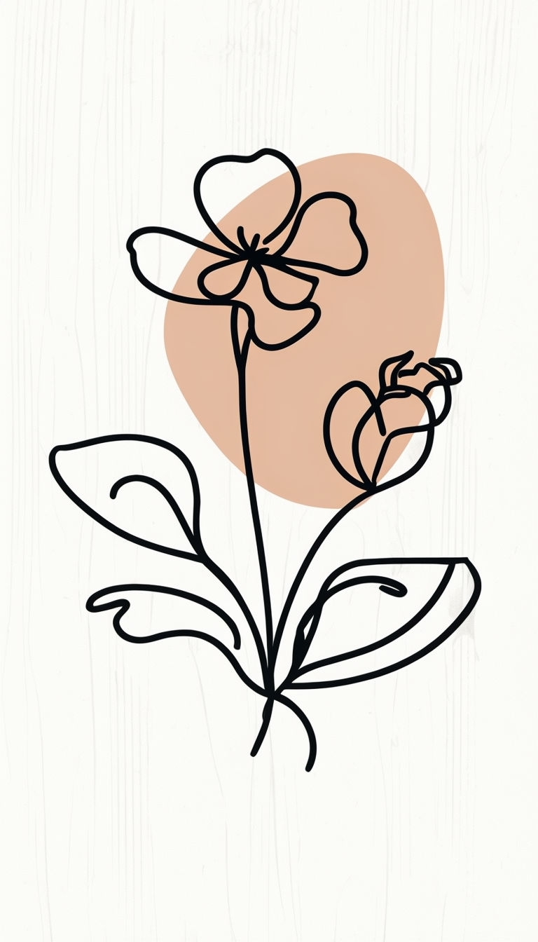 Elegant Minimalist Line Art Flower Plant Illustration Mobile Wallpaper