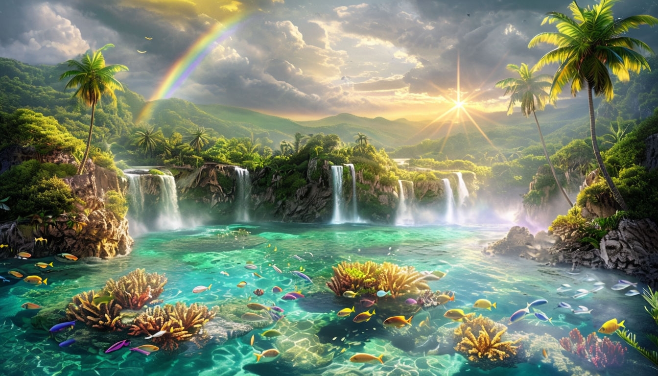 Enchanting Fantasy Landscape at Sunset Virtual Background