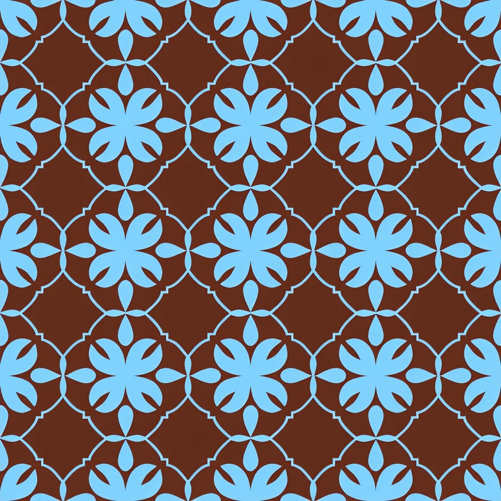 Symmetrical Geometric Flower Pattern on Brown Background Seamless Pattern