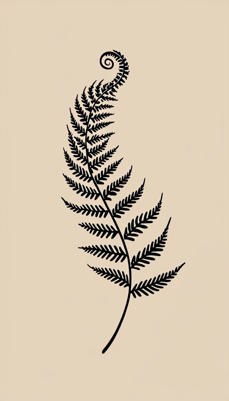 Minimalist Black Line Art Fern Leaf Illustration Phone Case Cover
