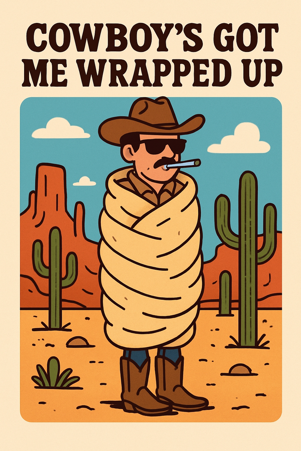 Humorous Cowboy Wrapped in Blanket Vintage Cartoon Poster