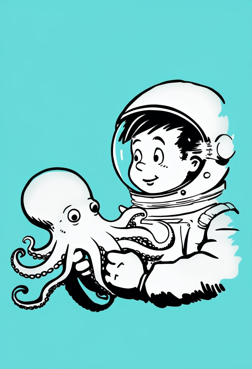 Whimsical Astronaut and Octopus Adventure T-Shirt