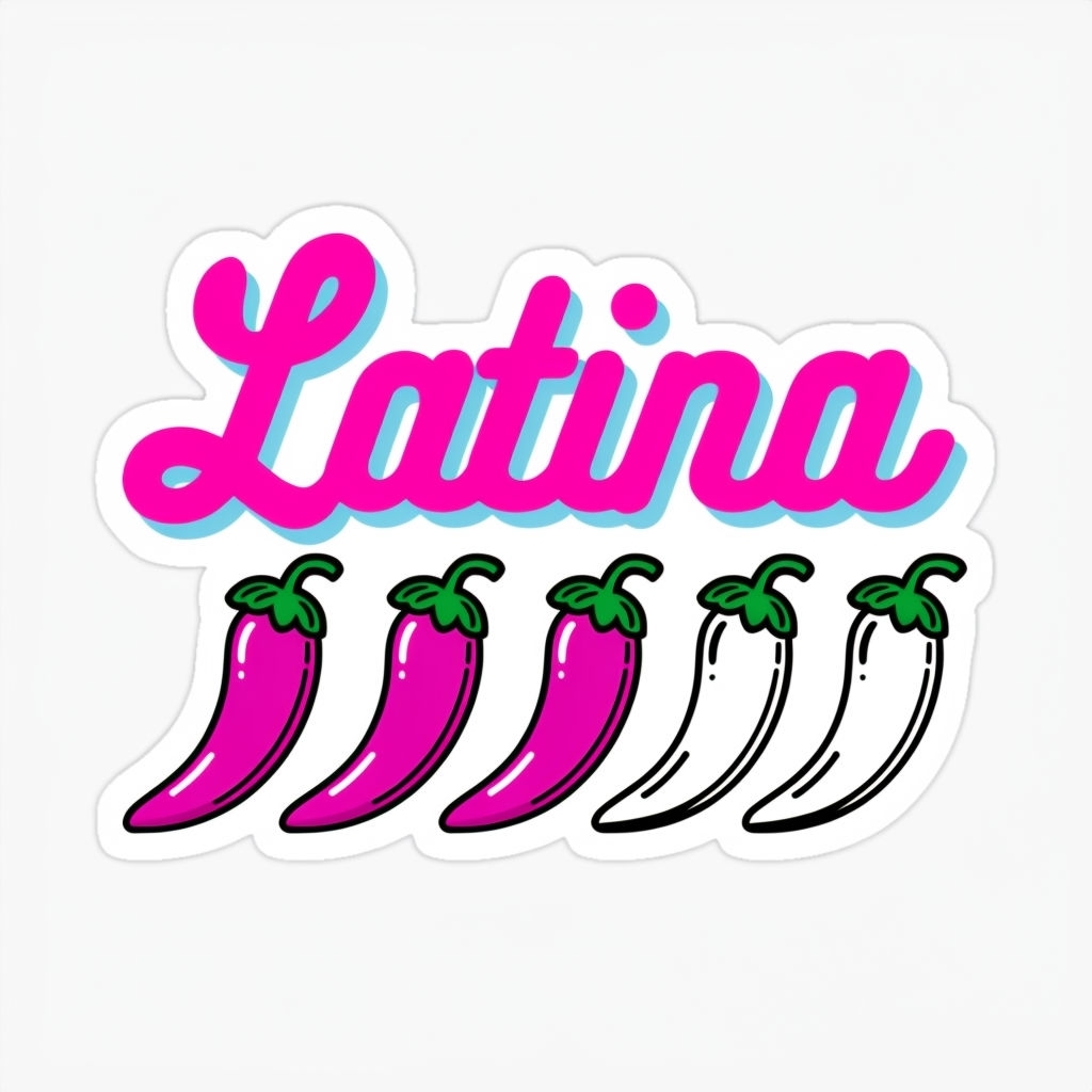 Vibrant Latina Cursive Text with Colorful Chili Peppers Sticker