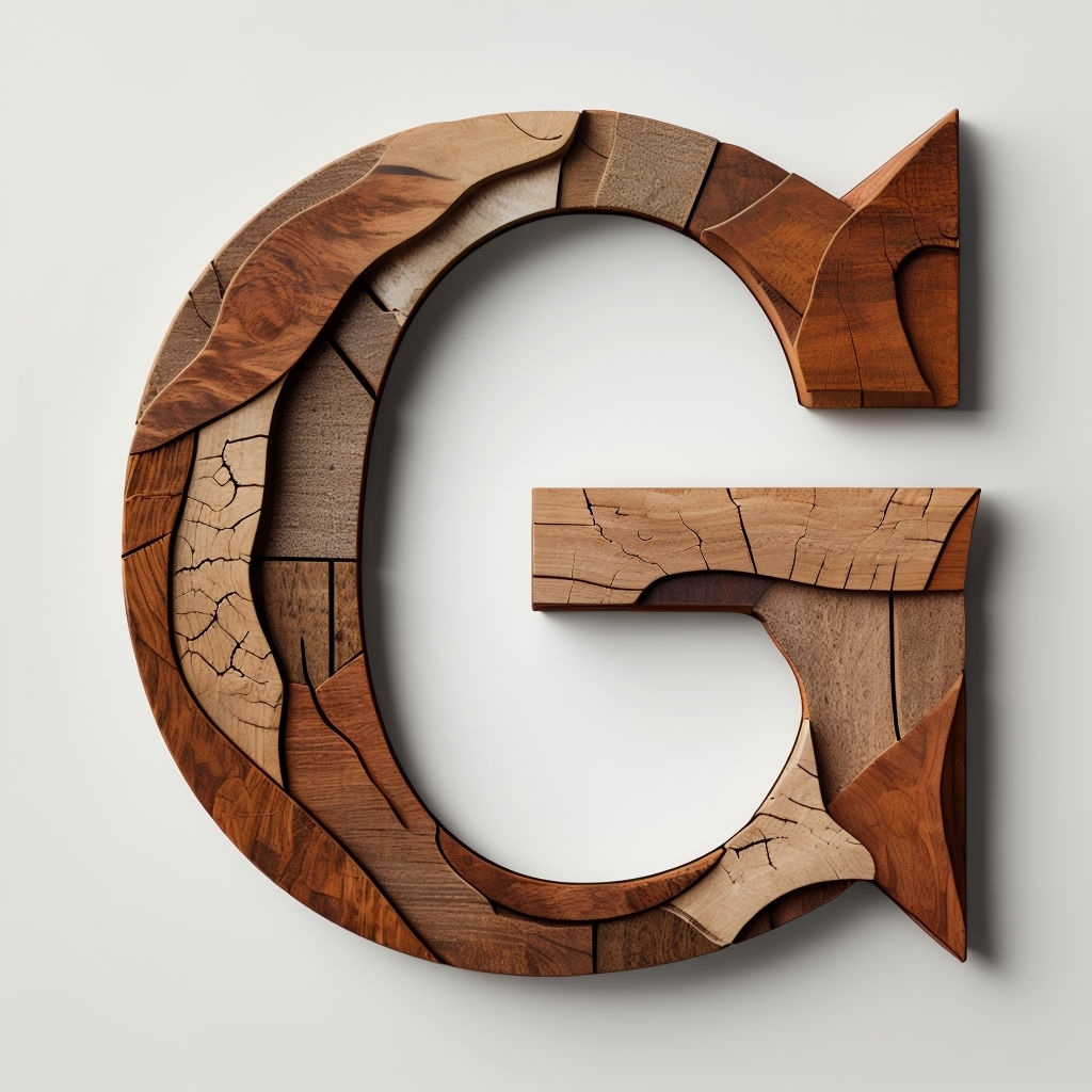 Intricate Wooden Monogram Design of the Letter G Sticker