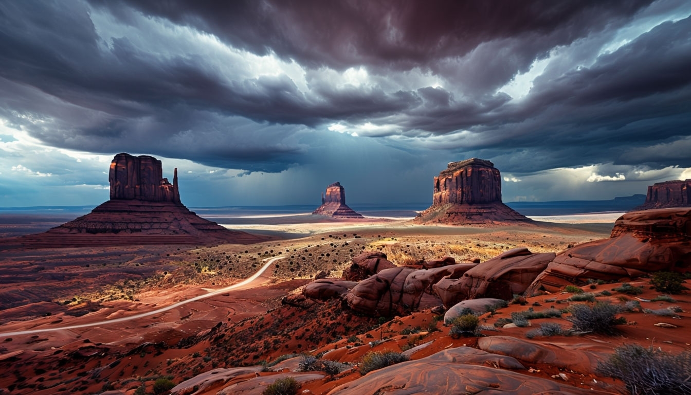 Dramatic Monument Valley Landscape with Stormy Sky Virtual Background