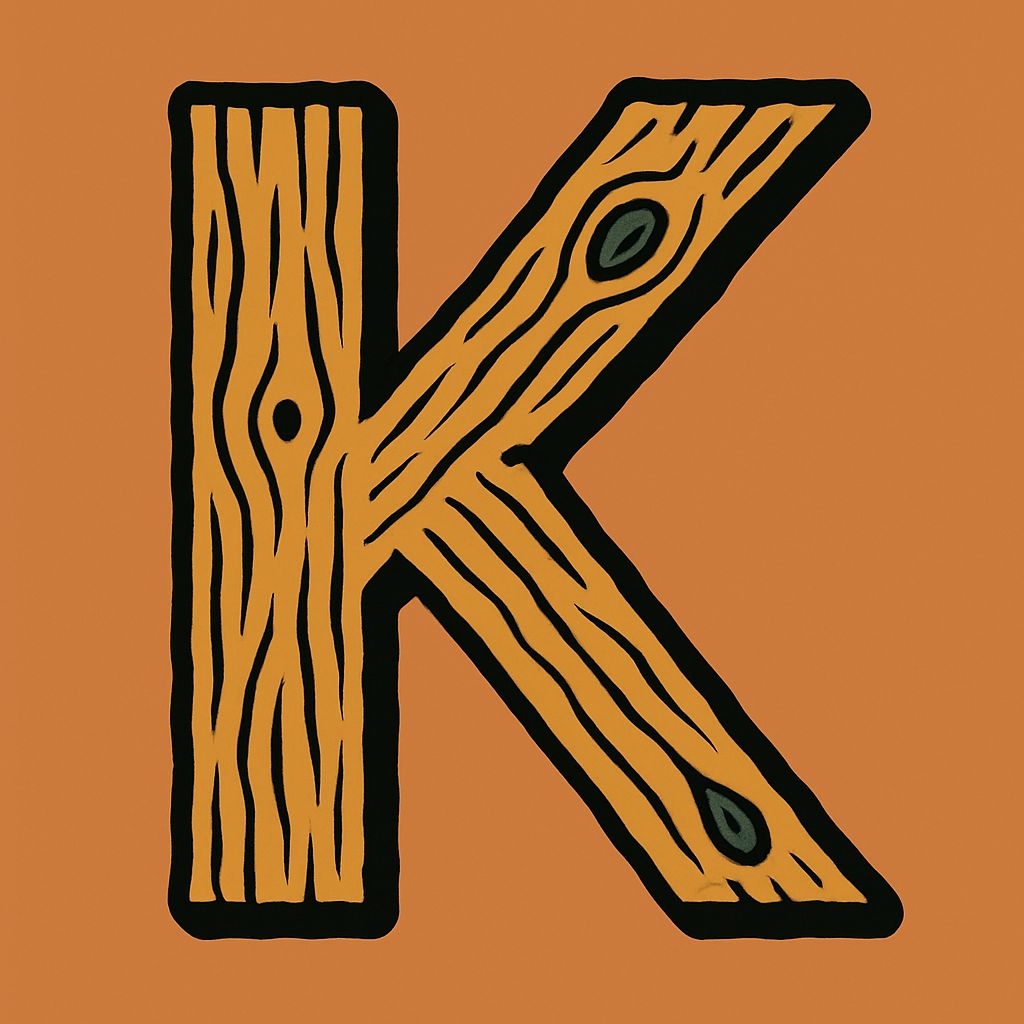 Rustic Wooden Letter K on Burnt Orange Background Monogram