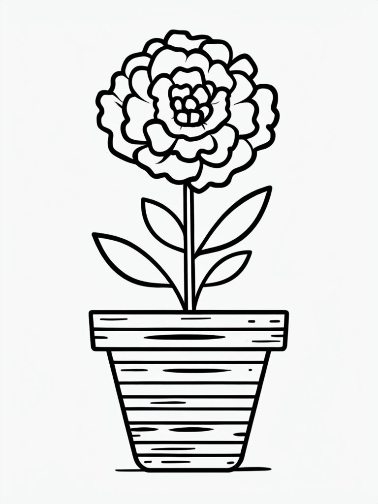 Minimalist Line Drawing of a Flower in a Pot Coloring Book Page