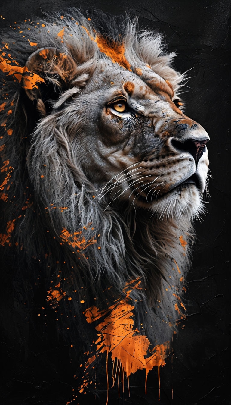 Majestic Lion Face with Abstract Paint Details Mobile Wallpaper