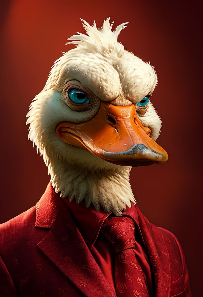 Cinematic Hyperrealistic Portrait of a Duck Character Art