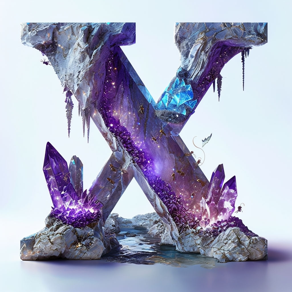 Crystal Cave Inspired Letter X Monogram Art Design