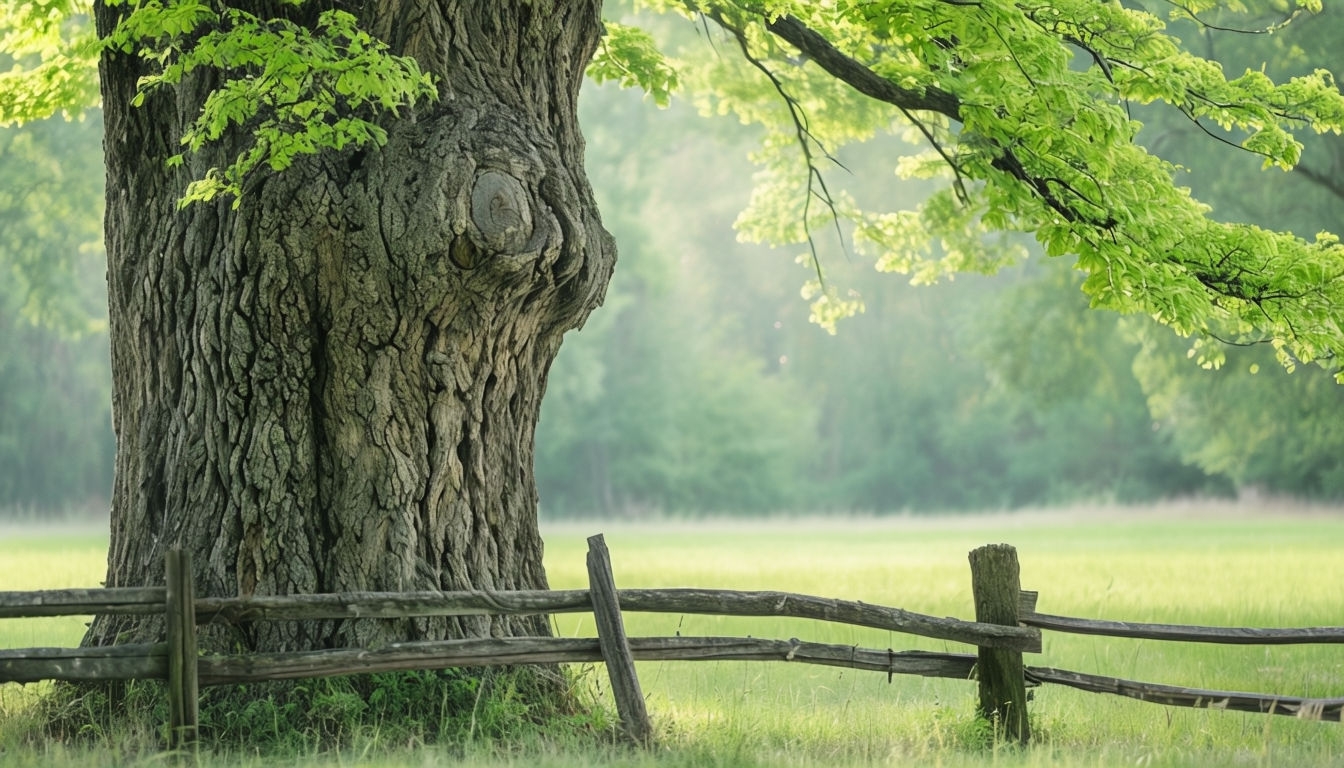 Serene Tree and Rustic Fence Nature Scene Virtual Background