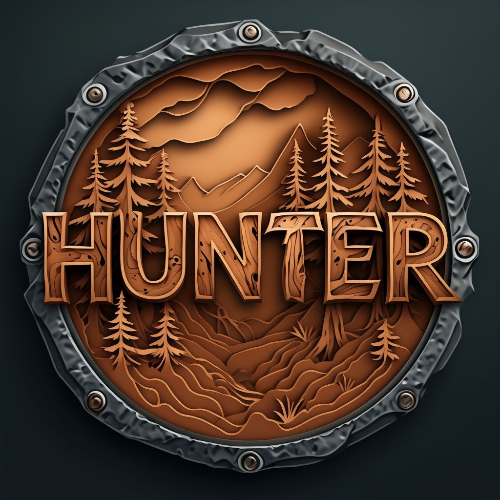 Rugged Metallic Hunter Logo with Forest Scene Design