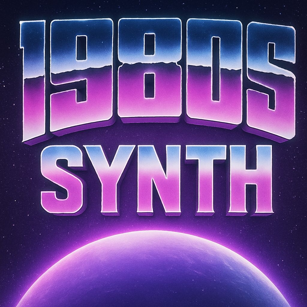 Vibrant 1980s Synth Neon Text in Cosmic Space Album Cover