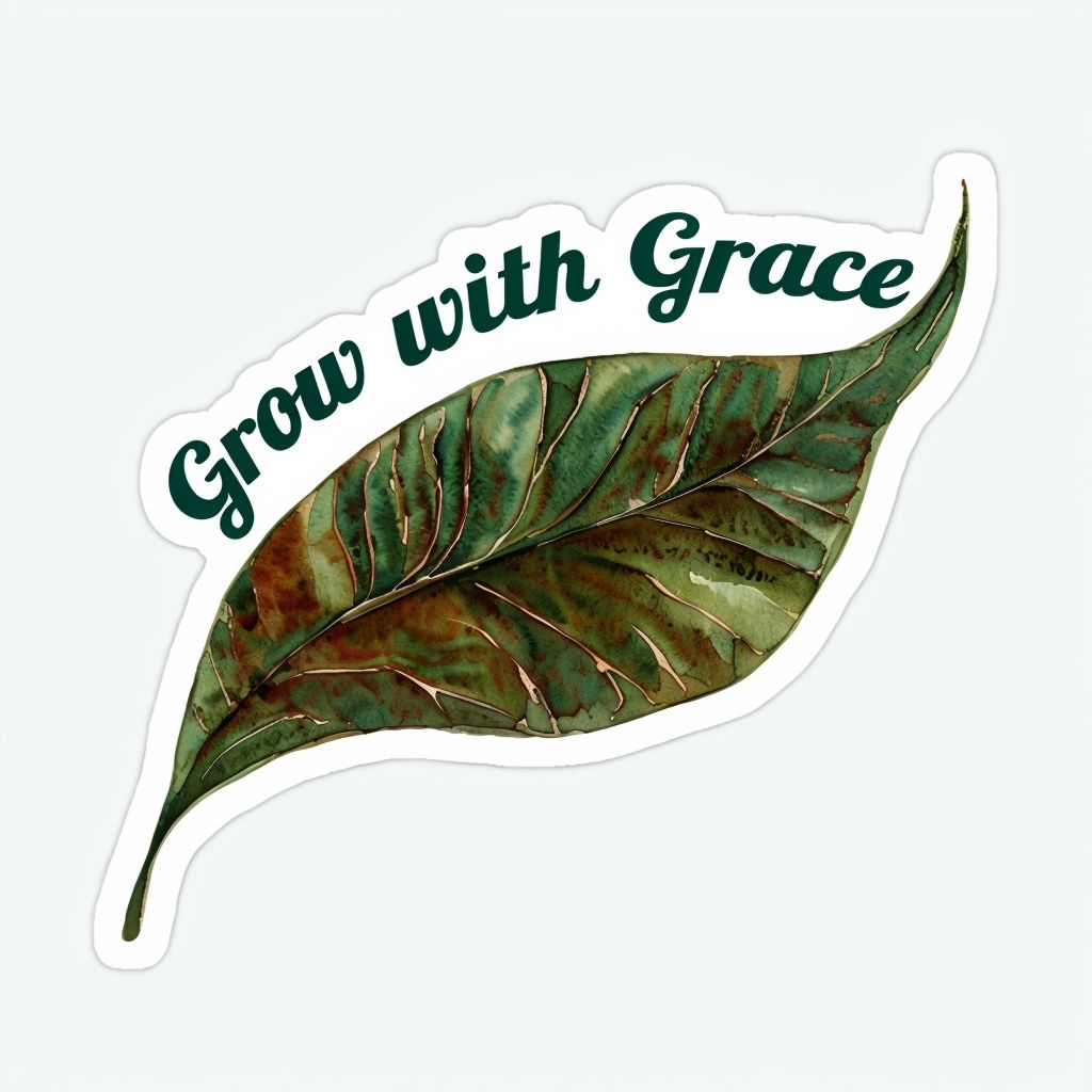 Grow with Grace Watercolor Leaf Minimalist Sticker