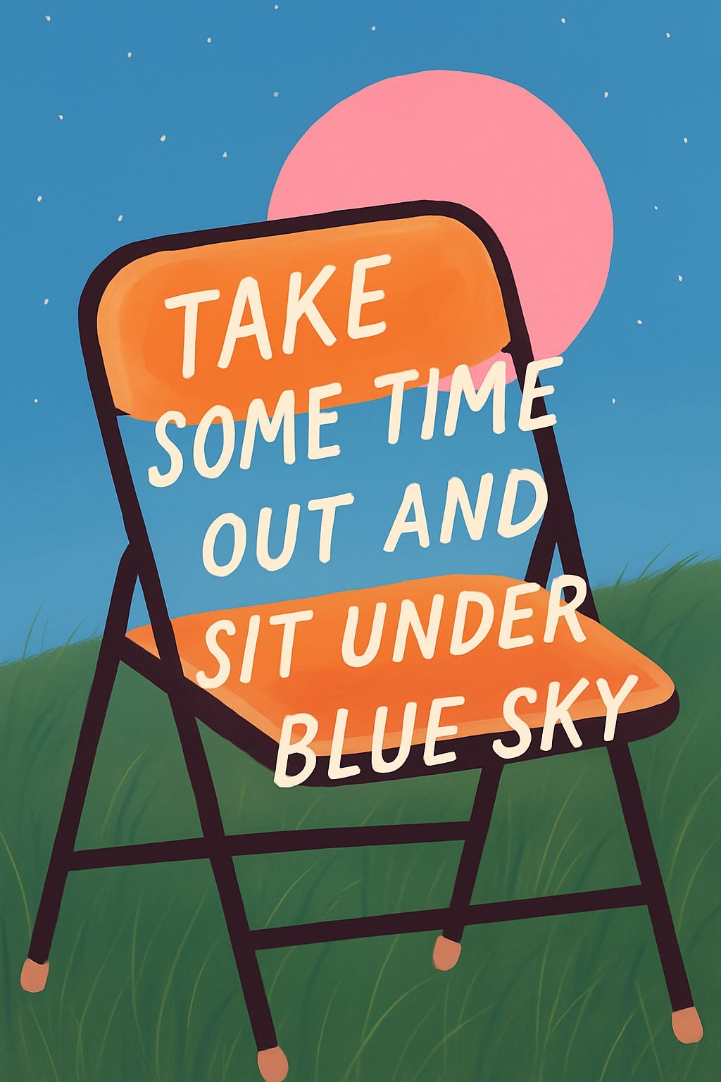 Relax Under the Blue Sky with Orange Folding Chair Poster