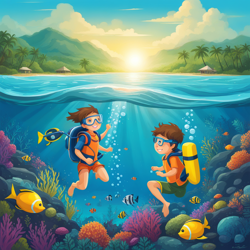 Draw A Picture Of Two Boys An One Girl Snorkeling In The Oce By 