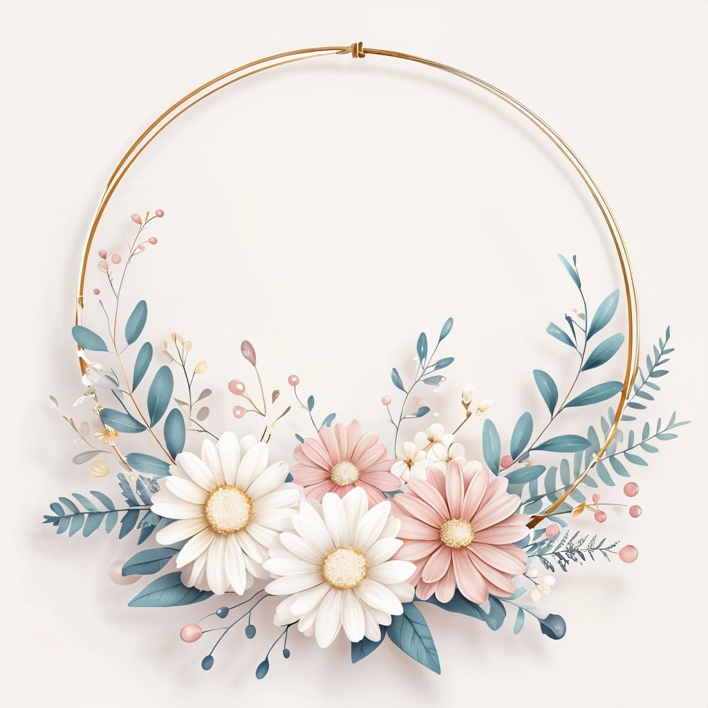 Elegant Circular Floral Wreath Illustration for Serene Decor Social Media Post